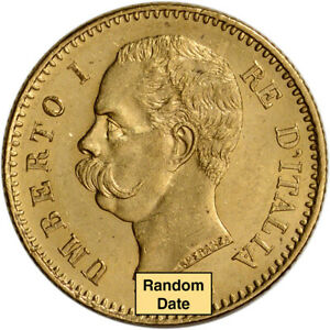 Italy Gold 20 Lire Umberto (.1867 oz) - XF/AU - Random Date