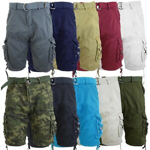 Mens Cotton Belted Cargo Shorts Vintage Distressed Lounge Hiking Sizes 30-48 NWT