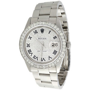 Mens Rolex Datejust 36mm Roman # Diamond Dial Watch Oyster Stainless Steel 4 CT.