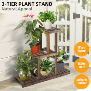Multi Tier Plant Stand Wood Flower Rack Shelf Home Outdoor Garden Corner Display