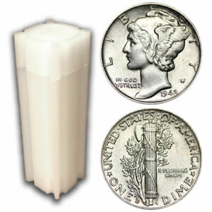 Roll of 50 $5 Face 90% Silver Mercury Dimes XF to AU