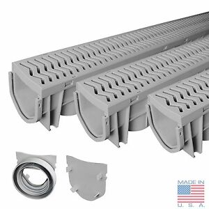 Source 1 Drainage Trench & Driveway Channel Drain With Grate - 3-Pack