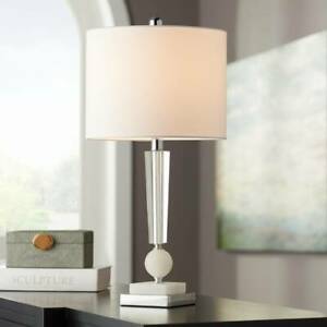 Modern Table Lamp Stacked Crystal Faux Marble for Living Room Bedroom Office