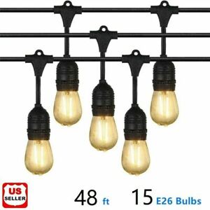 48ft Outdoor String Lights Waterproof Commercial Patio Globe Fairy Light Bulbs