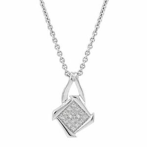 Finecraft '3/8 cttw Diamond Offset Square Pendant Necklace' in Bronze, 18"