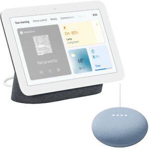 Google Nest Hub Display with Assistant, Charcoal (2nd Gen) + Mini Smart Speaker