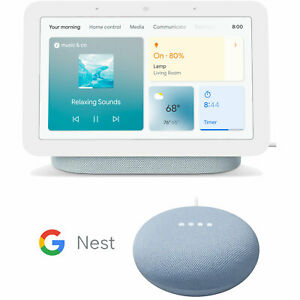 Google Nest Hub Smart Display, Mist (2nd Gen) with Mini Speaker Bundle