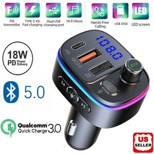 Bluetooth 5.0 FM Transmitter for Car, QC3.0 Type-C PD 18W Wireless FM Radio Kit