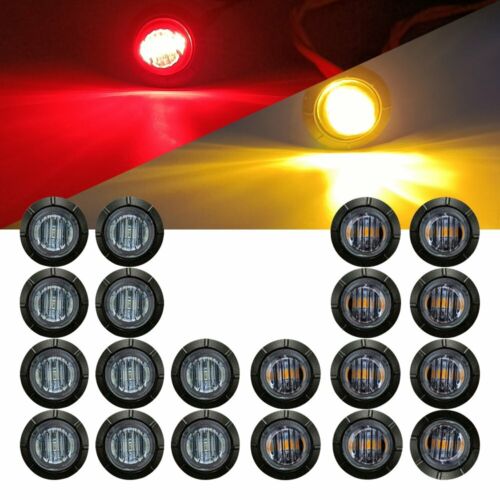20X 3/4" Side Marker Lights LED Truck Trailer Round Side Bullet Light Amber/Red