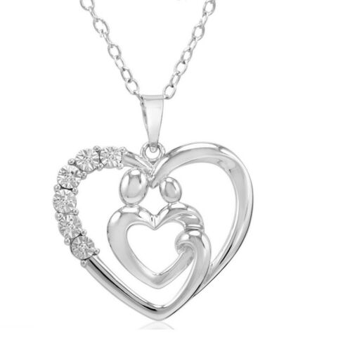 Mother and Child Natural Diamond Heart Pendant-Neckla