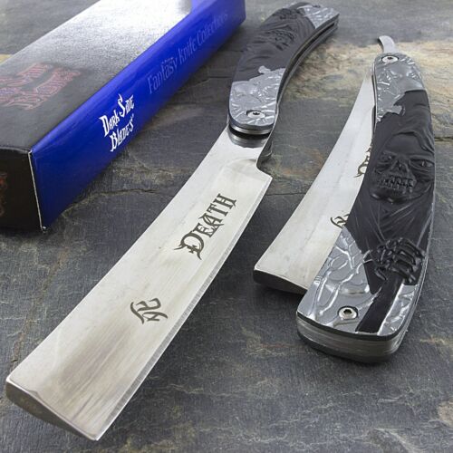 10" DEATH GRIM REAPER STRAIGHT RAZOR STAINLESS STEEL FOLDING KNIFE Fantasy Blade