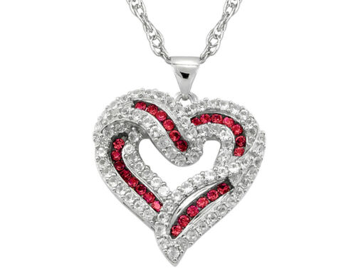 Created Ruby and White Sapphire Heart Pendant in Sterling Silver with Chain