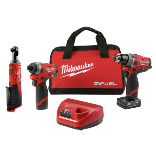 Milwaukee 2598-2457 M12 FUEL Hammer Drill & Impact Driver Kit w/ Ratchet New