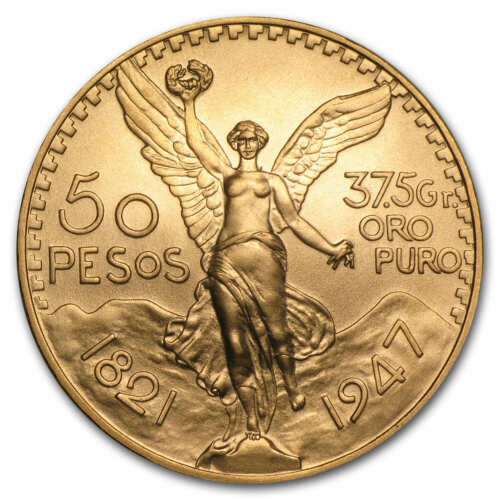 SPECIAL PRICE! 1947 Mexico Gold 50 Pesos AGW 1.2057 BU