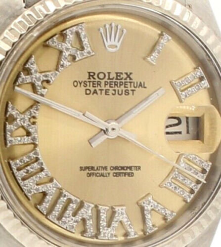 Mens ROLEX Oyster Perpetual Date 36mm Gold Roman Dial Diamond Stainless Watch