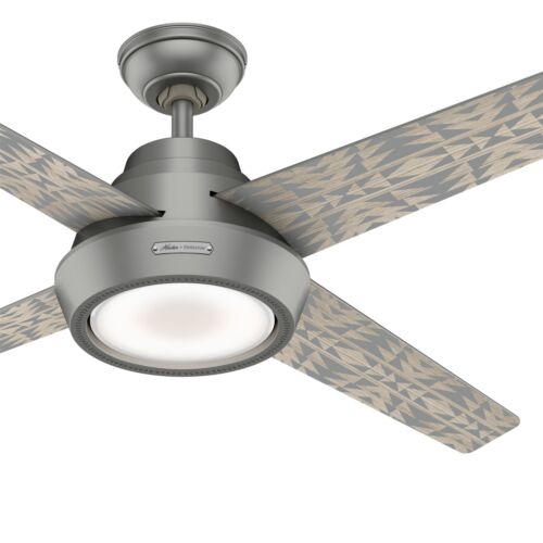 Hunter Fan 54 in Contemporary Matte Silver Ceiling Fan with Light Kit and Remote