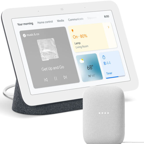 Google Nest Hub Display Gen 2, Charcoal + Google Nest Audio Smart Speaker, Chalk