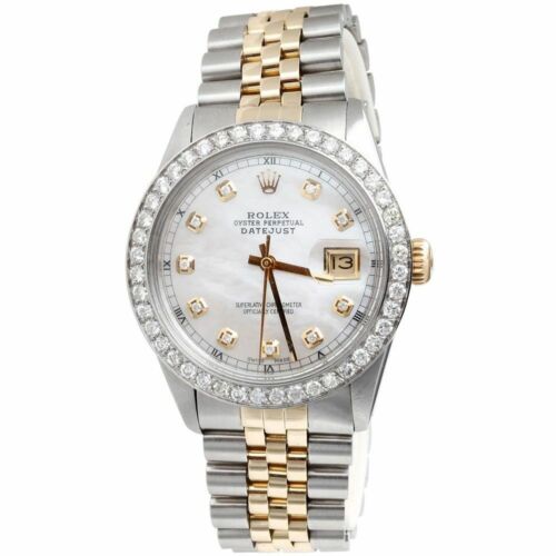 Mens Rolex 36mm Diamond Watch DateJust 18k/Steel Two Tone Jubilee Band 2 CT.