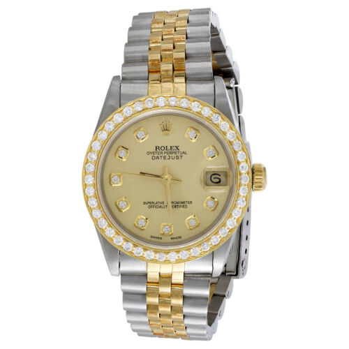 Rolex DateJust 18K Gold / TT 31mm Diamond Watch Dial 68273 Jubilee Band 1.15 CT.