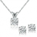 Sale! 1/2 ctw Diamond Solitaire Necklace & Studs Earrings Set 14K White Gold