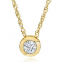 Sale! 14K Yellow Gold 1/4 ct Round Diamond Solitaire Bezel Pendant Necklace 18″