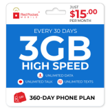 Sale! $15/Mo Red Pocket Prepaid Wireless Phone Plan+Kit: UnImtd Everything 3GB LTE