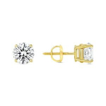 Sale! 2 Ct Round Created Diamond Earrings Studs Real 14K Yellow Gold Basket Screw Back