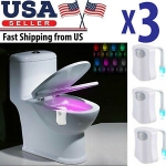 Sale! 3 pcs Toilet Night Light LED Motion Activated Sensor Bathroom Bowl Lamp 8 Color