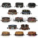 Sale! 4pcs Leather Lots Bracelets for Men Women Wooden Beaded Bangle Braided Wristband