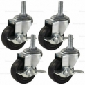 Sale! 4x 3 Inch Rubber Casters Heavy Duty Safety Brake Wheels For Wire Shelving Rack