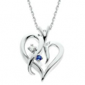 Sale! Blue Sapphire & Diamond Heart Pendant 14 KT White Gold With 18″ Chain