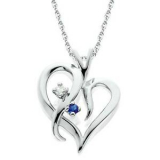 Sale! Blue Sapphire & Diamond Heart Pendant 14 KT White Gold With 18″ Chain