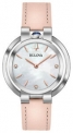 Sale! Bulova Women’s Quartz Diamond Accent Pink Leather Strap 35mm Watch 96P197