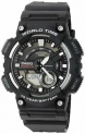 Sale! Casio Men’s Quartz World Time 10 Yr Battery Black Resin 47mm Watch AEQ110W-1A