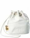 Sale! Chanel White Lambskin Leather Drawstring Bucket Bag Women’s