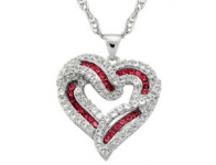 Sale! Created Ruby and White Sapphire Heart Pendant in Sterling Silver with Chain