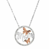 Sale! Crystaluxe ‘Mom’ Script Flower Pendant w Swarovski Crystals in Two-Tone Silver