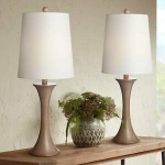 Sale! Farmhouse Table Lamps Set of 2 Column Light Oak Faux Wood Living Room Bedroom