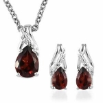 Sale! Garnet 925 Silver Drop Earrings Chain Pendant Necklace Jewelry Set For Women20”