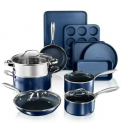 Sale! Granitestone Blue Ultra Nonstick 15 Piece Pots and Pans Cookware & Bakeware Set
