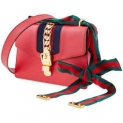 Sale! Gucci Leather Sylvie Small Shoulder Bag- Hibiscus Red 421882 CVLEG 8604
