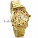 Sale! Luxury Automatic Mechanical Skeleton Yellow Gold Tone Men Sport Army Wrist Watch