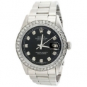 Sale! Mens Rolex 36mm DateJust Diamond Watch Oyster Steel Band Custom Black Dial 2 CT.