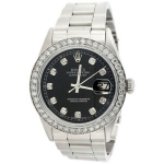 Sale! Mens Rolex 36mm DateJust Diamond Watch Oyster Steel Band Custom Black Dial 2 CT.