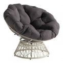 Sale! Papasan Chair with Gray Round Fabric Pillow Cushion and Cream Wicker Weave