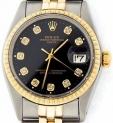 Sale! Rolex Date 1505 Mens Stainless Steel Yellow Gold Watch Black Diamond Dial