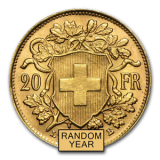 Sale! SPECIAL PRICE! Swiss Gold 20 Francs Helvetia AU (Random Year) Private Mint