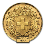 Sale! SPECIAL PRICE! Swiss Gold 20 Francs Helvetia AU (Random Year) Private Mint