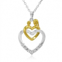 Sale! Two Tone Sterling Silver Mother and Child Diamond Heart Pendant Necklace