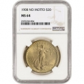 Sale! US Gold $20 Saint-Gaudens Double Eagle – NGC MS64 – 1908 No Motto